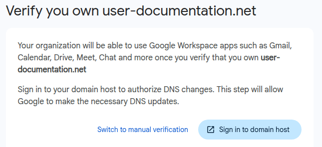 Cambiar a la verificación manual de dominio en Google Workspace
